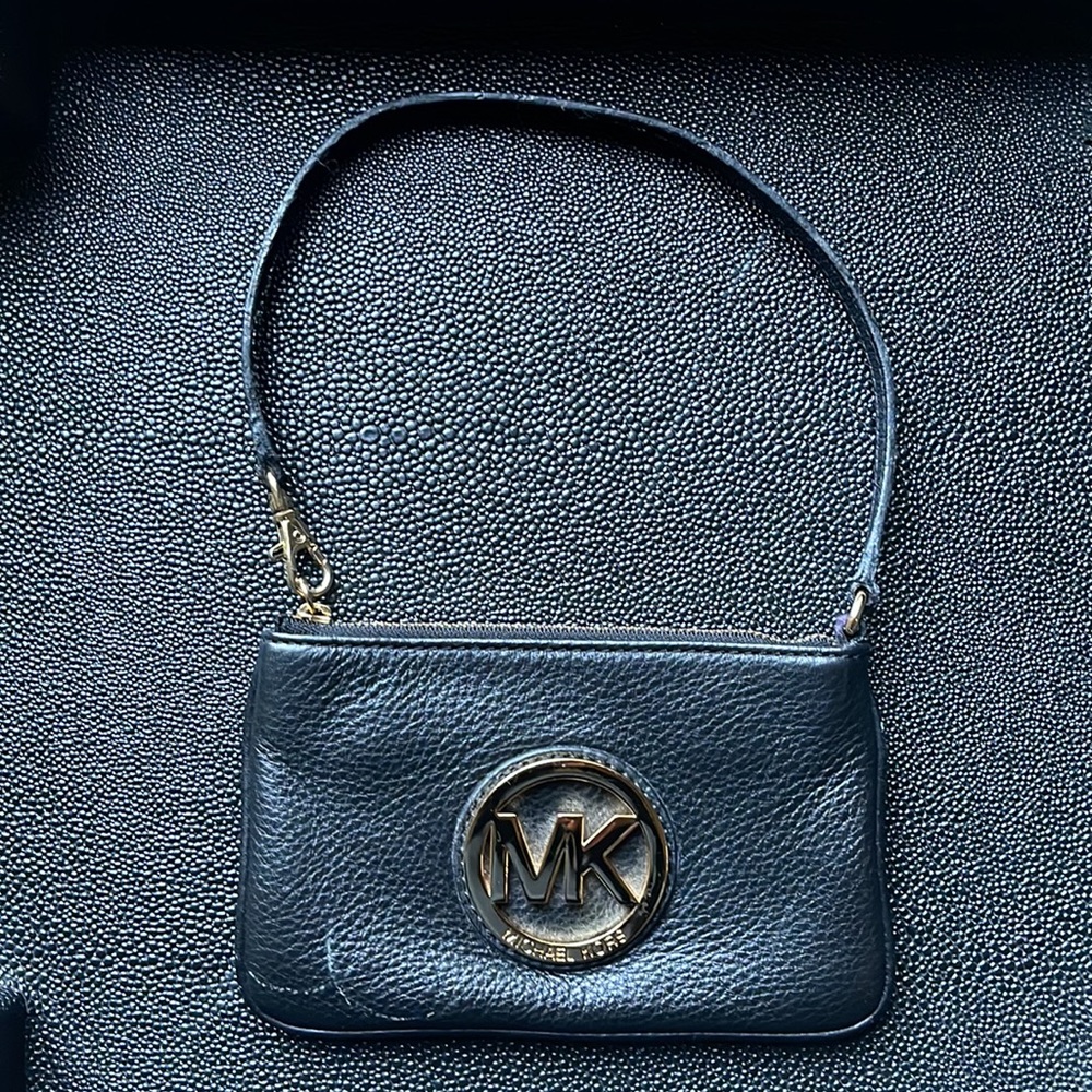 MK Michael Kors Black Textured Leather Wristlet